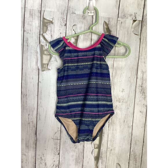 Tea Striped Swimsuit Bathing Suit for Toddler Blue Stripe 1PC Girl Size 2T - Picture 1 of 3